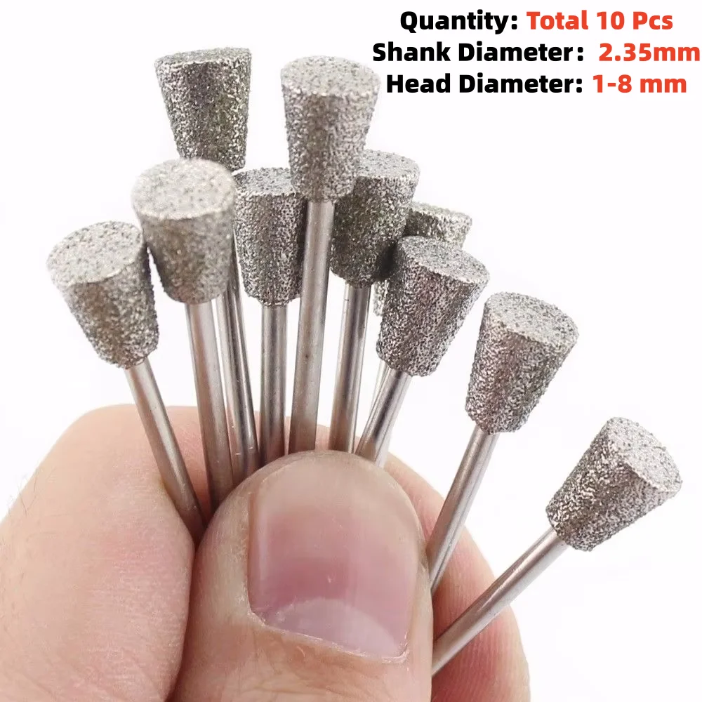 10 sztuk 1-8mm odwrócona stożkowa diamentowa głowica szlifierska zadziory bity do polerowania rzeźba…