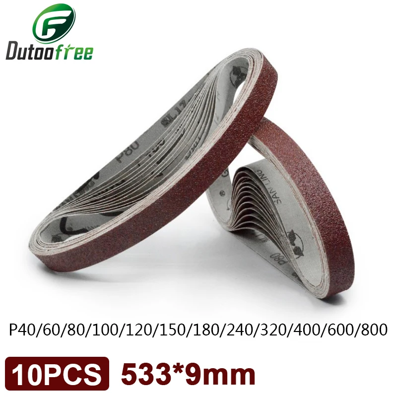 10 sztuk/partia 533*9mm pas ścierny do drewna miękkiego metalu polerowanie z Grit 40-800 szlifowanie zespół do…