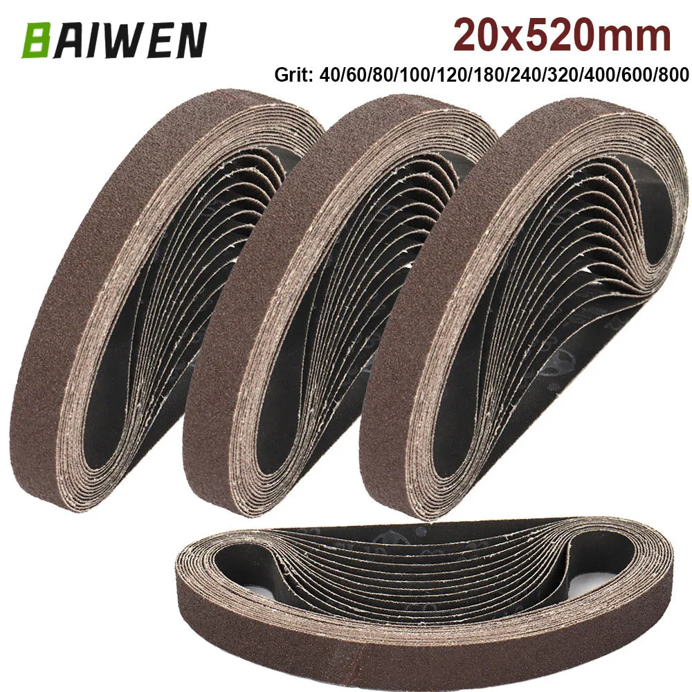 10 sztuk/zestaw 520*20mm pasy szlifierskie 40-800 grysy papier ścierny taśmy ścierne do szlifierki taśmowej…