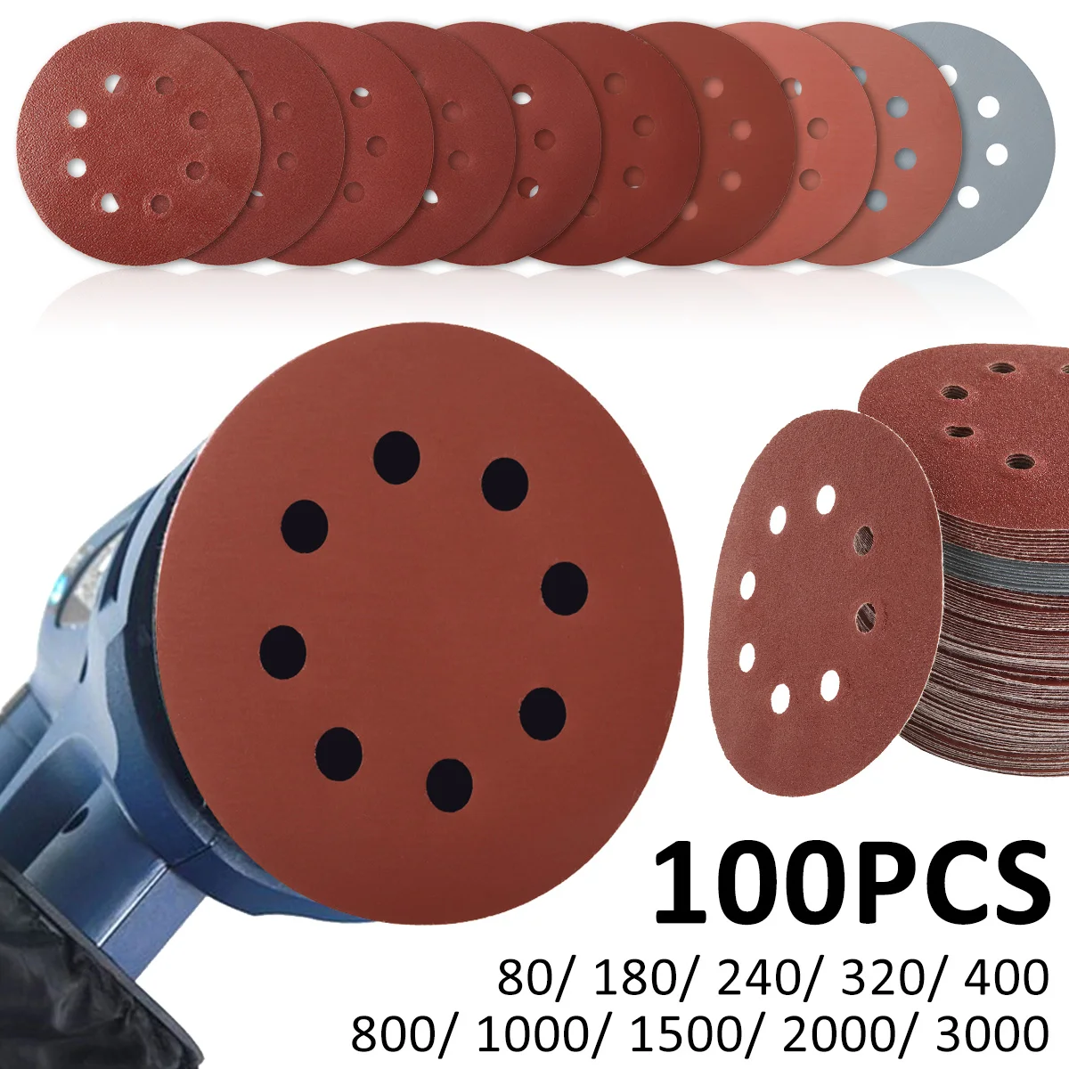 100 sztuk 125mm tarcze szlifierskie 8 otworów hak z pętelką papier ścierny 80Grit-3000Grit papier ścierny 5…
