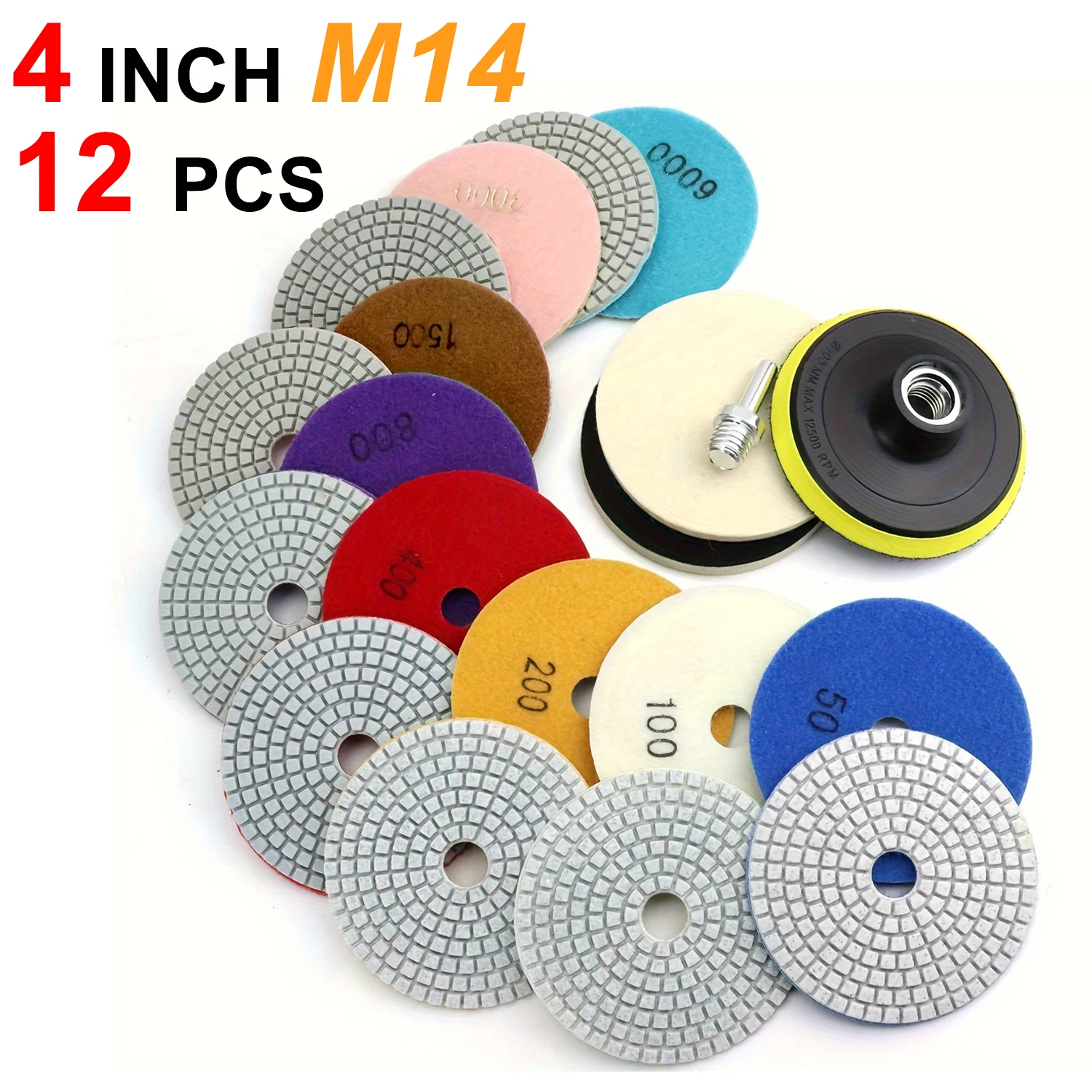 12 szt. 4-calowe 100 mm diamentowe podkładki polerskie z podkładką 5/8 „11 na mokro/sucho granitowy kamień do… 12 szt. 4-calowe 100 mm diamentowe podkładki polerskie z podkładką 5/8 „11 na mokro/sucho granitowy kamień do…