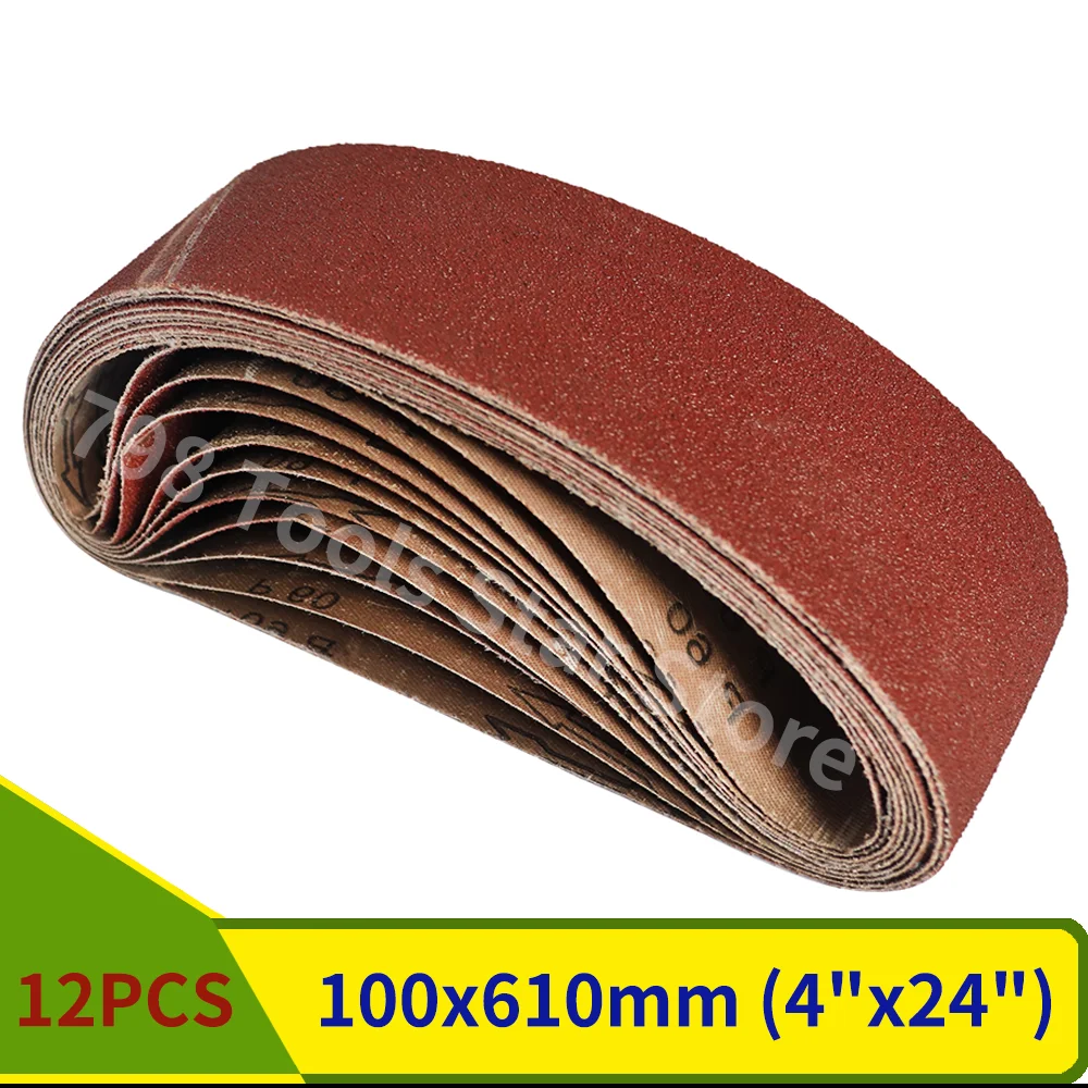 12 sztuk 610*100mm taśmy szlifierskie, 60/80/120/150/240/400 grys 4 „* 24” taśmy ścierne z tlenku glinu do…