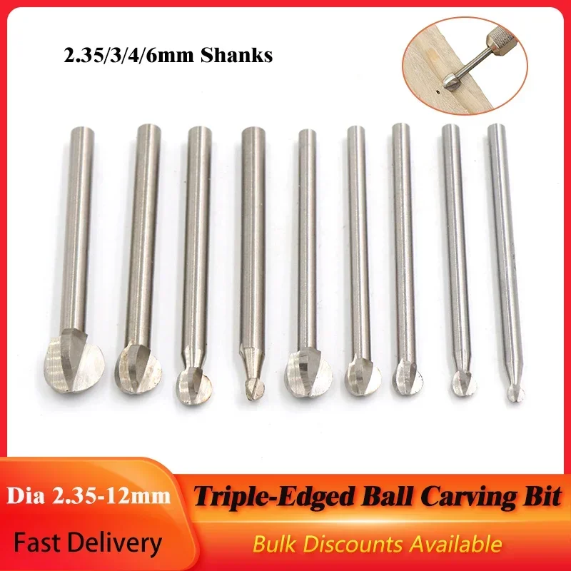 1Pc 2.35-12mm HSS trójkrawiony okrągły kulkowy Bit do rzeźbienia biała stal 2.35/3/4/6mm Shanks narzędzia do…