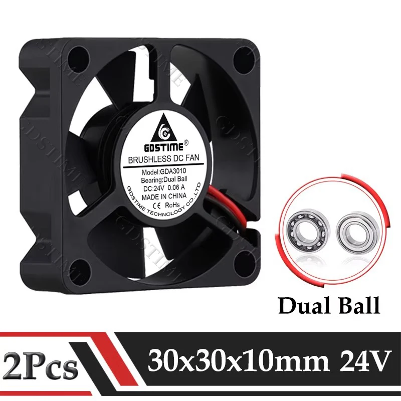 2 szt Gdstime DC 24V Wentylator 30MMx10MM Podwójne łożysko kulkowe Bezszczotkowy wentylator chłodzący lampę…