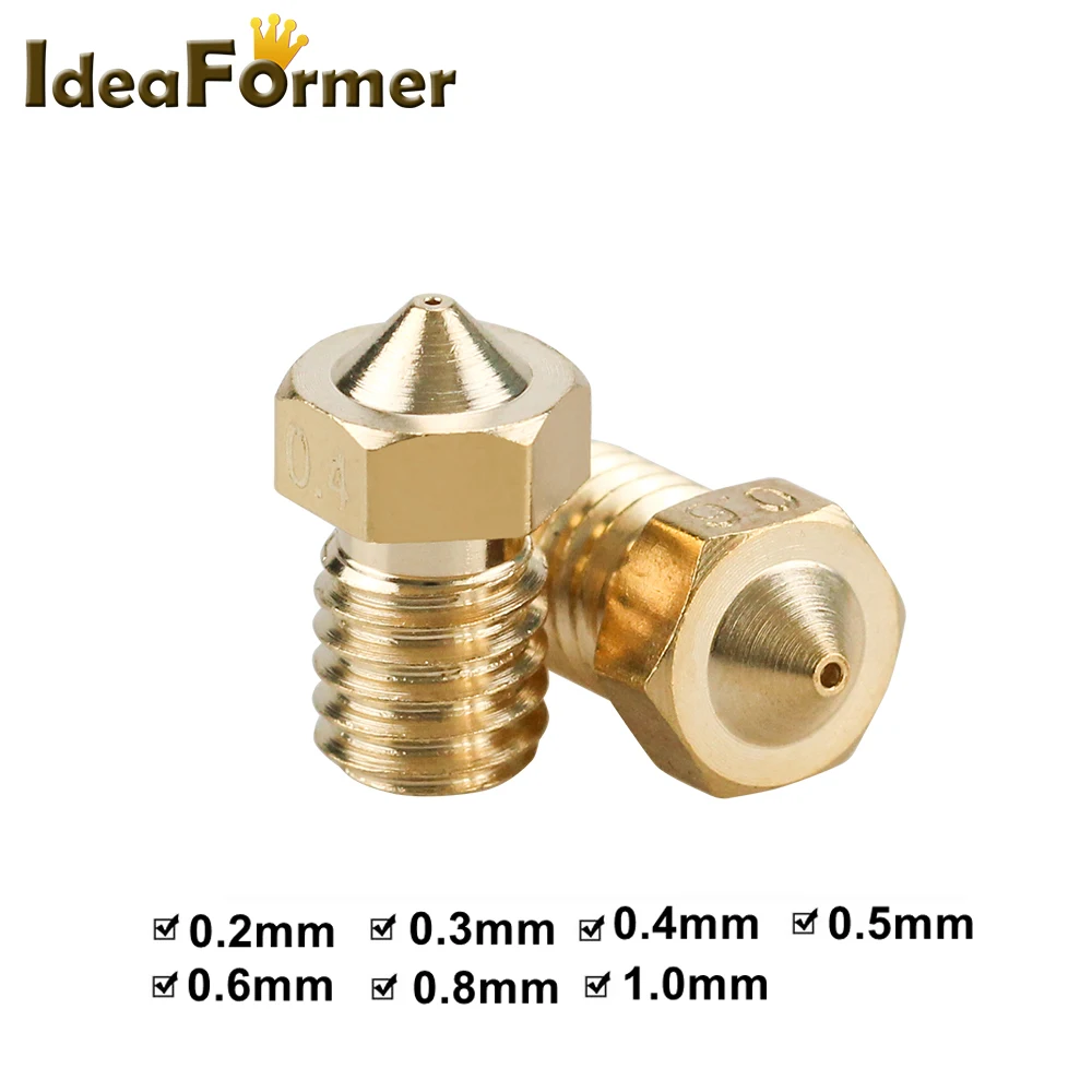 5/10 sztuk E3D V6 mosiężna dysza 0.2/0.3/0.4/0.5/0.6/0.8/1.0 M6 gwintowana miedź dla 1.75 Filament V5 V6…