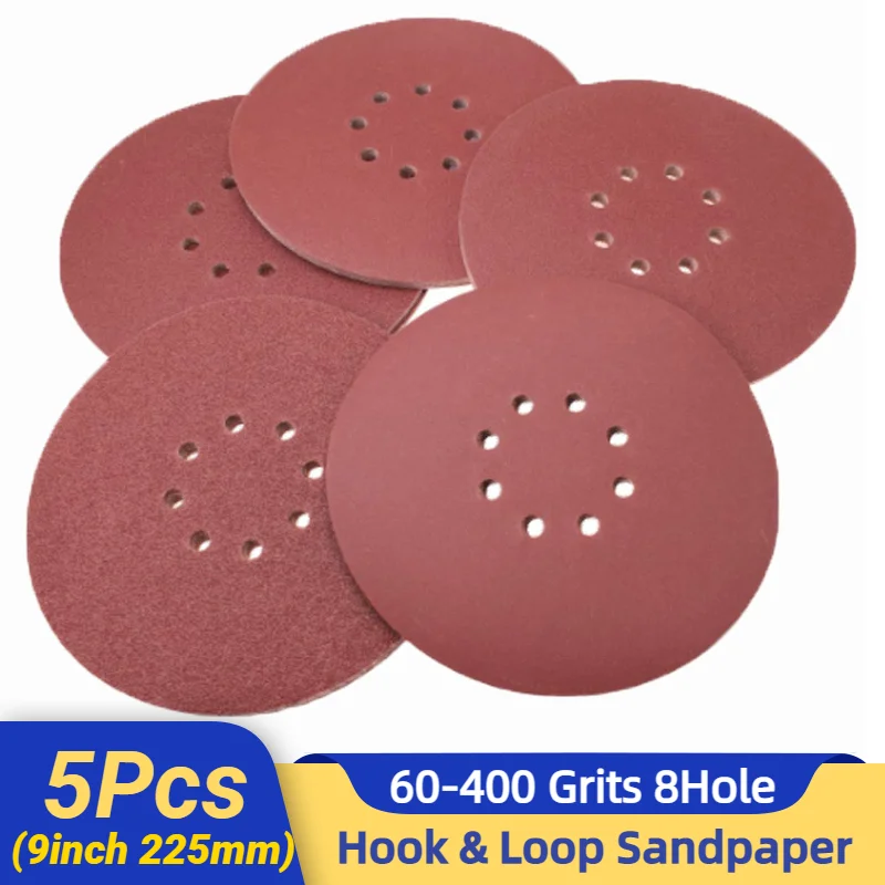5 PCS 9-calowy papier ścierny z 8 otworami i pętelką 60-1000 Grits 225mm Ścierna tarcza szlifierska do… 5 PCS 9-calowy papier ścierny z 8 otworami i pętelką 60-1000 Grits 225mm Ścierna tarcza szlifierska do…