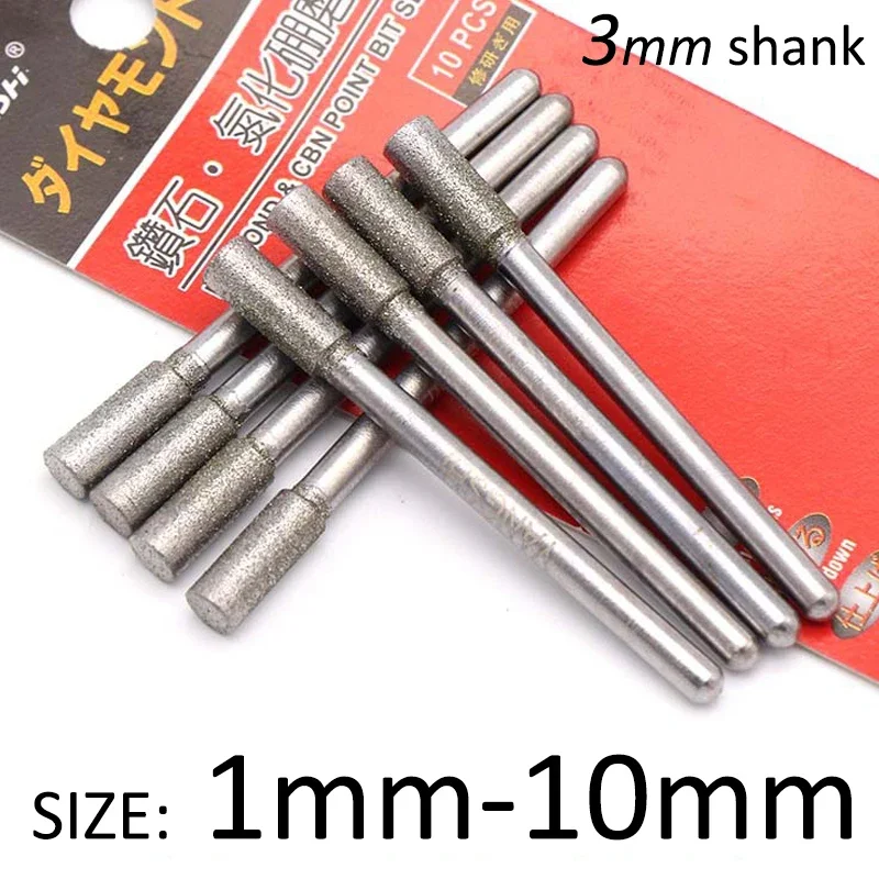 5 szt. Frezy diamentowe i CBN z trzpieniem 3 mm, głowice szlifierskie, grawerki, płaskie frezy cylindryczne… 5 szt. Frezy diamentowe i CBN z trzpieniem 3 mm, głowice szlifierskie, grawerki, płaskie frezy cylindryczne…
