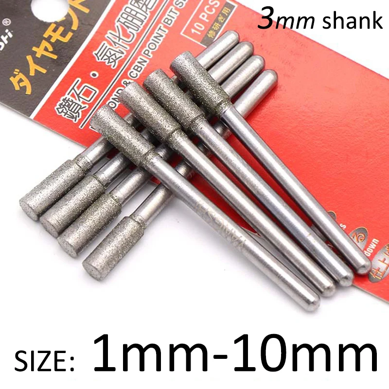 5 sztuk 1-10mm diamentowa głowica szlifierska CBN końcówka zadziorów 3mm Shank rzeźba bity grawerujące z… 5 sztuk 1-10mm diamentowa głowica szlifierska CBN końcówka zadziorów 3mm Shank rzeźba bity grawerujące z…