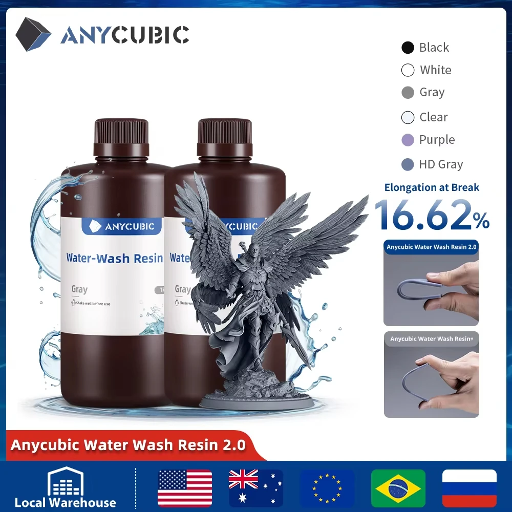 ANYCUBIC 2 sztuk/partia 405nm żywica zmywalna w wodzie do drukarki LCD 3D płynna żywica fotopolimerowa…