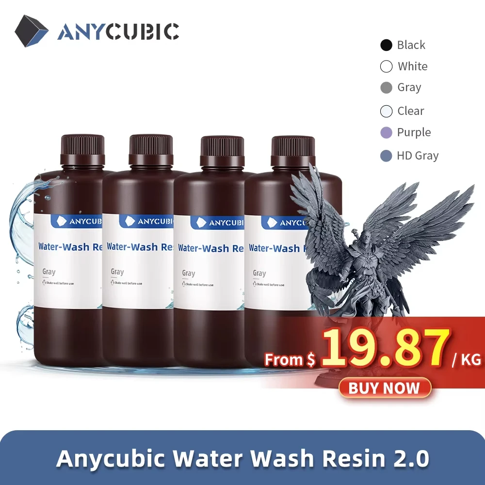 ANYCUBIC 4 sztuk/partia 405nm zmywalna w wodzie żywica do drukarki LCD 3D płynna żywica fotopolimerowa…