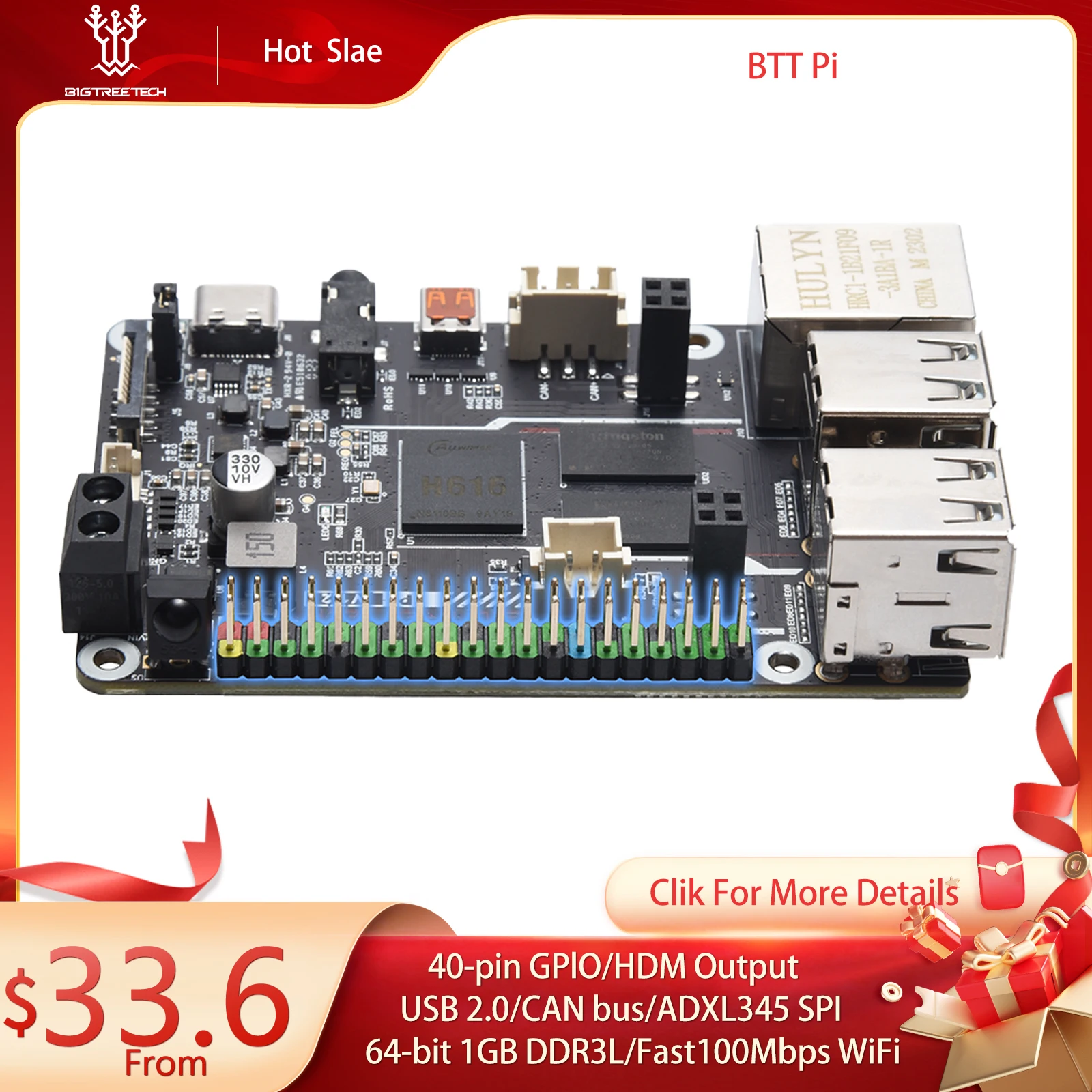BIGTREETECH BTT PI V1.2 Czterordzeniowy procesor z 2.4G WiFi 40Pin GPIO VS Raspberry PI dla drukarki 3D…