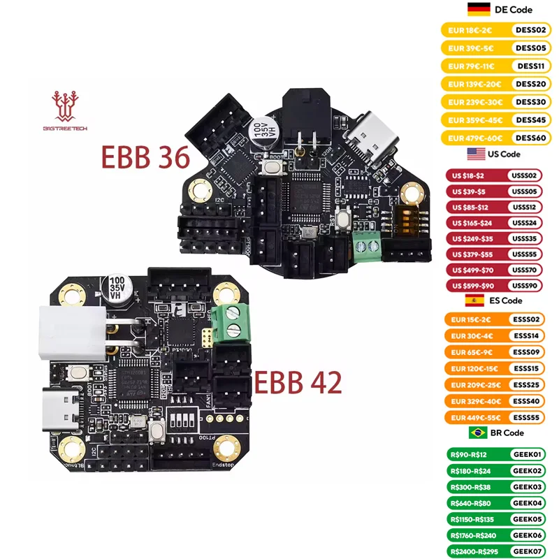 BTT EBB36 EBB42 płytka przyłączeniowa CAN obsługuje sterownik Canbus i Usb PT100 na pokładzie TMC2209 do…