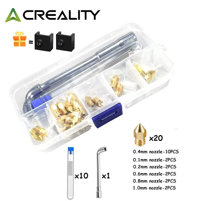 CREALITY 20 szt. Dysze mosiężne MK8 0.2/0.4/0.6/0.8/1.0MM Dysze głowicy ekstrudera do drukarek 3D 1.75MM CR10…
