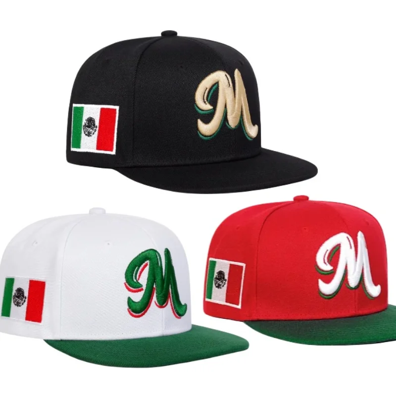 Czapka baseballowa typu snapback z haftowanym literą M, unisex, regulowana, z płaskim daszkiem, w stylu hip-hop streetwear Czapka baseballowa typu snapback z haftowanym literą M, unisex, regulowana, z płaskim daszkiem, w stylu hip-hop streetwear