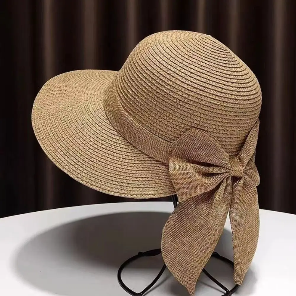Czapka przeciwsłoneczna z kokardą lato oddychająca z szerokim rondem czapka plażowa ochrona UV przypadkowa słomkowy kapelusz dla kobiet Czapka przeciwsłoneczna z kokardą lato oddychająca z szerokim rondem czapka plażowa ochrona UV przypadkowa słomkowy kapelusz dla kobiet