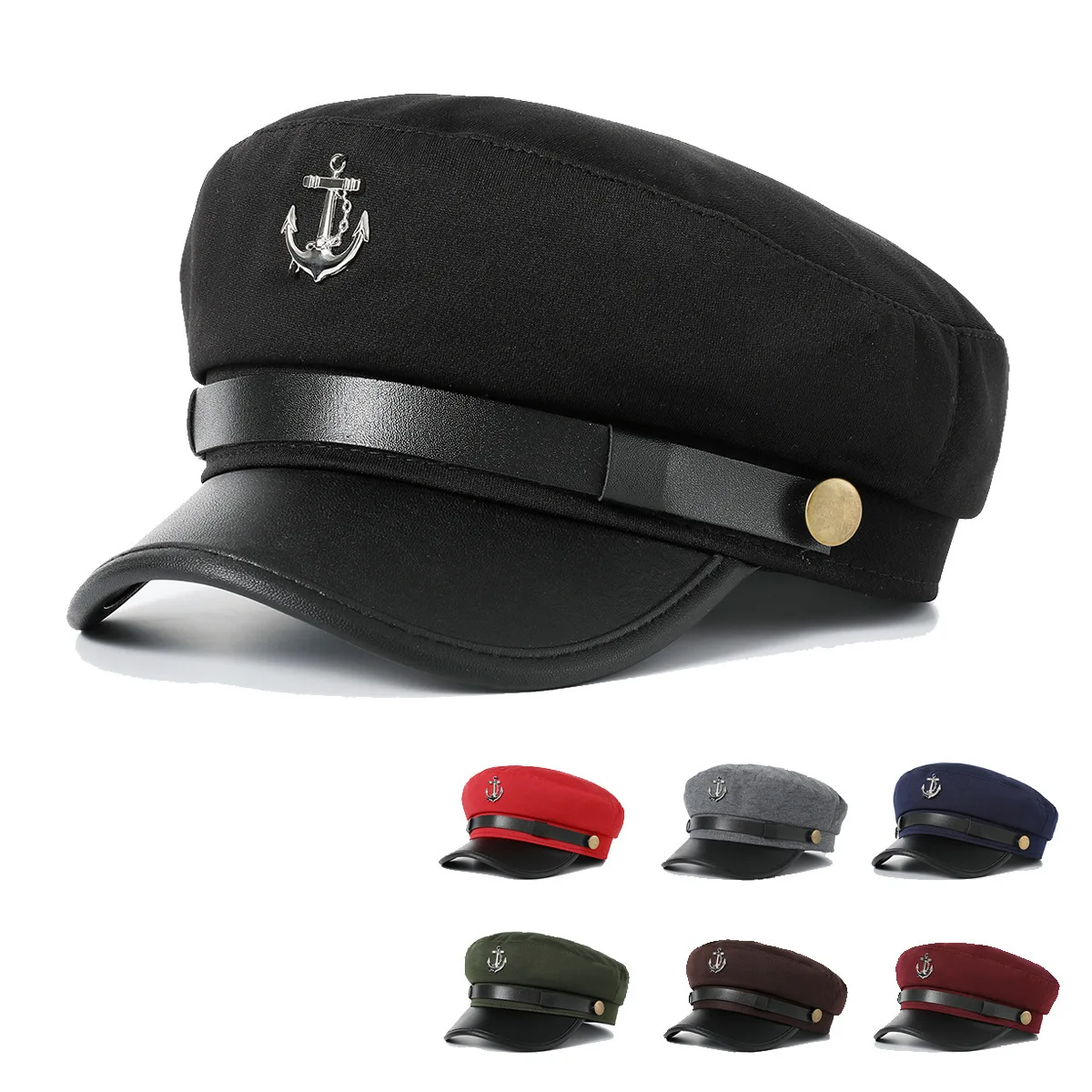 Czapka wojskowa, czapka z daszkiem, czapka marynarska, beret w stylu brytyjskim, uniwersalna dekoracja z kotwicą, modny strój, styl marynarski, 8M222 Czapka wojskowa, czapka z daszkiem, czapka marynarska, beret w stylu brytyjskim, uniwersalna dekoracja z kotwicą, modny strój, styl marynarski, 8M222