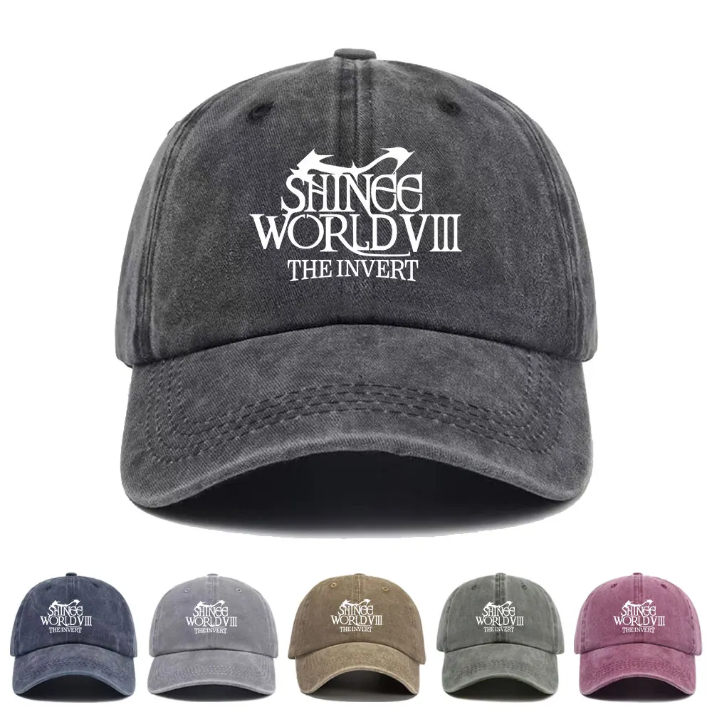 Czapka z daszkiem Kpop SHINee WORLD VIII Tour THE INVERT, sprana, z nadrukiem, styl trucker, unisex, bawełniana, streetwear, modna, letnia czapka przeciwsłoneczna Czapka z daszkiem Kpop SHINee WORLD VIII Tour THE INVERT, sprana, z nadrukiem, styl trucker, unisex, bawełniana, streetwear, modna, letnia czapka przeciwsłoneczna