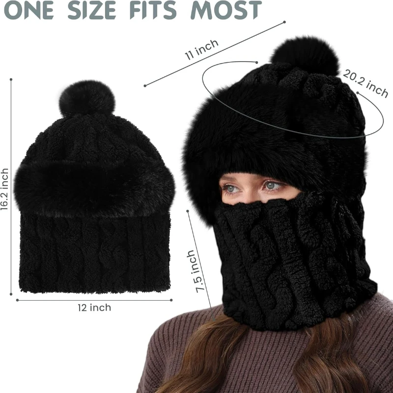 Damskie zimowe czapki beanie, jednoczęściowe, ocieplane polarem, dzianinowe kominiarki, zestaw masek, szaliki na szyję w kształcie czaszki, czapki narciarskie, czapki śnieżne z pomponem Damskie zimowe czapki beanie, jednoczęściowe, ocieplane polarem, dzianinowe kominiarki, zestaw masek, szaliki na szyję w kształcie czaszki, czapki narciarskie, czapki śnieżne z pomponem