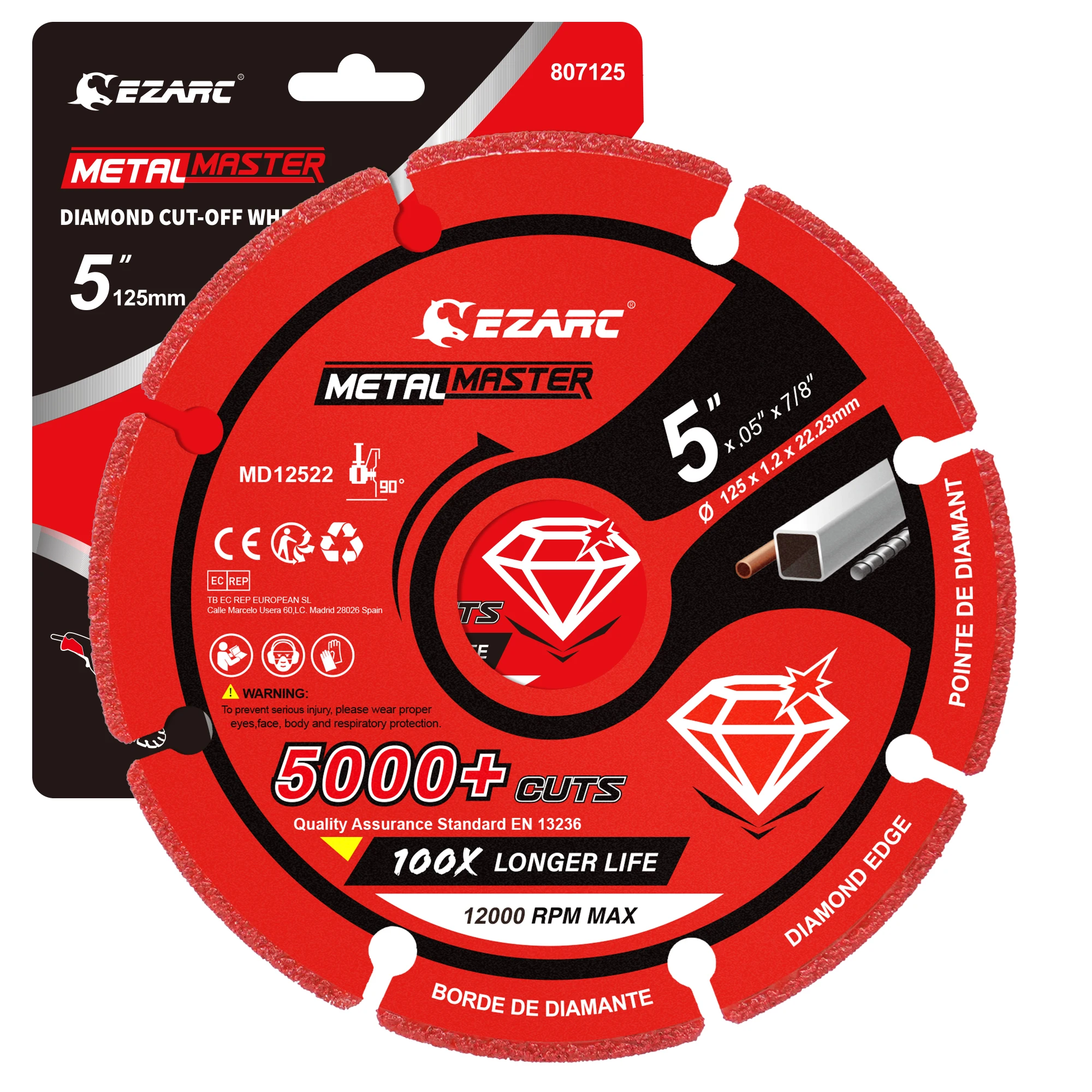 Diamentowa tarcza tnąca EZARC 125 mm x 1,2 mm x 22,23 mm do metalu, tarcza tnąca z 5000+ nacięciami na… Diamentowa tarcza tnąca EZARC 125 mm x 1,2 mm x 22,23 mm do metalu, tarcza tnąca z 5000+ nacięciami na…