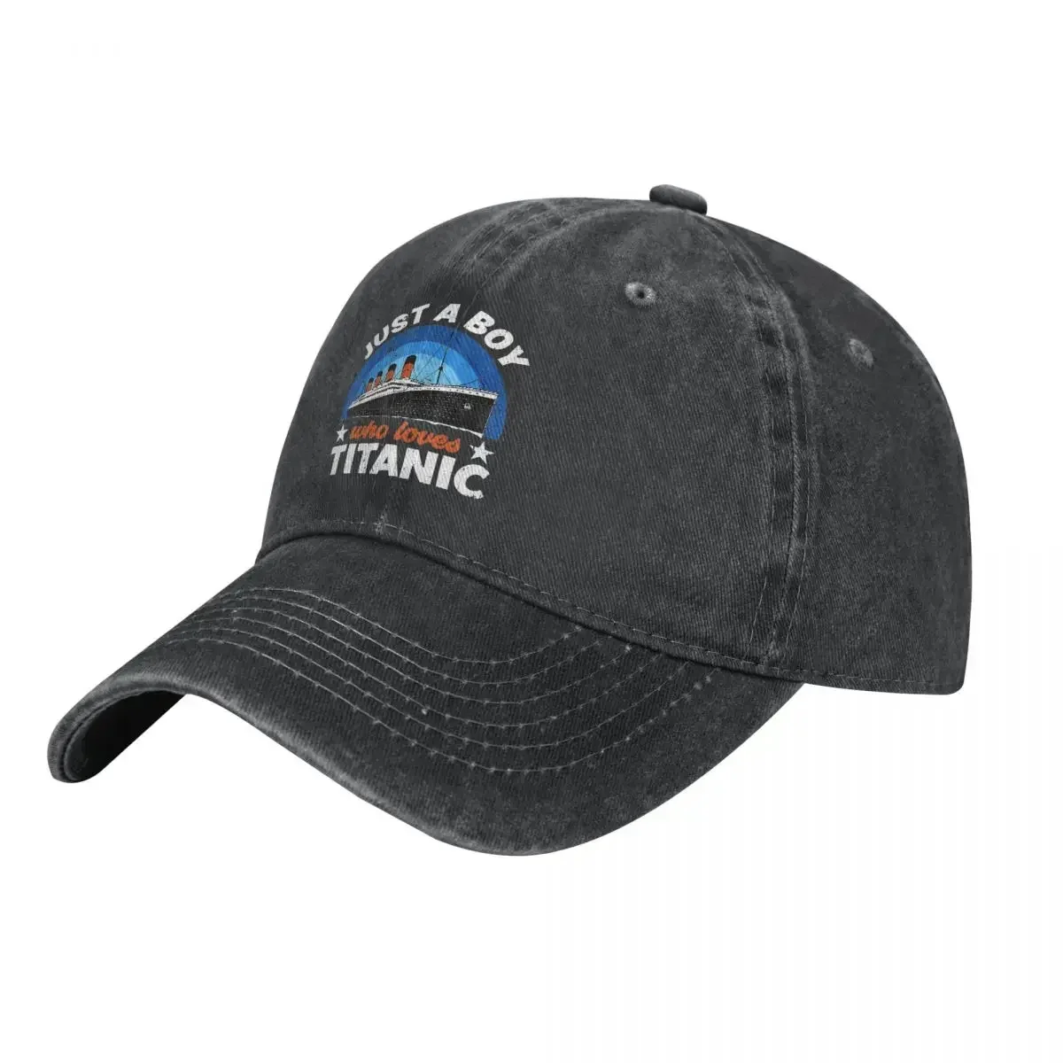 Dla chłopców Who Just Love The RMS Titanic Akcesoria do kapeluszy Vintage Distressed Denim Zabawna Casquette Dla mężczyzn Kobiety Regulowana