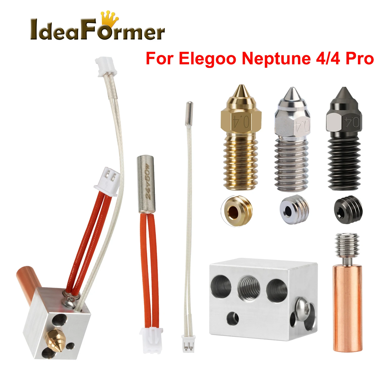 Dla Elegoo Neptune 4 Hotend 24v 50w Elegoo Neptune 4 Pro Hotend ulepszony blok grzewczy mosiężna dysza pręt…