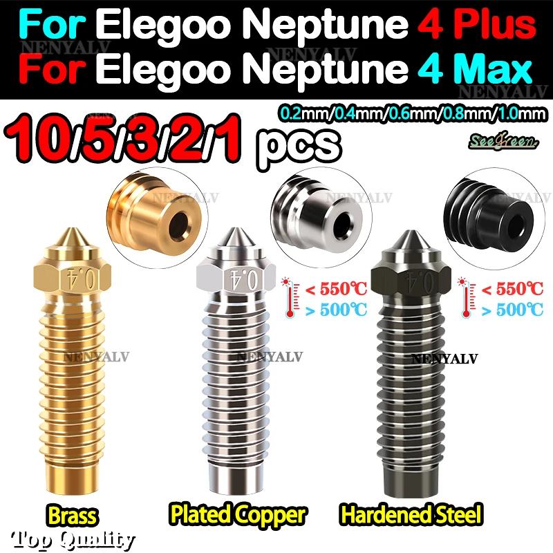 Dla Elegoo Neptune 4 Max Mosiężna miedziana dysza ze stali hartowanej dla Elegoo Neptune 4 Plus Zestaw dyszy…