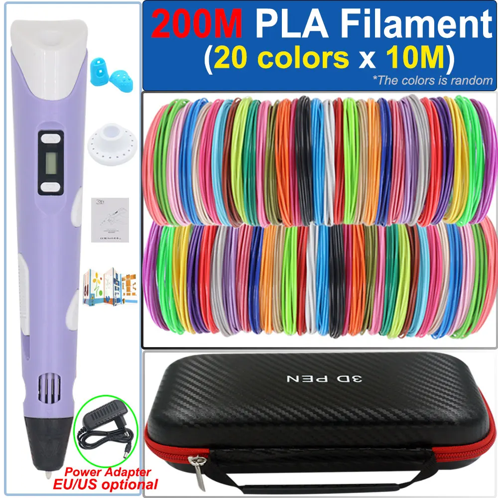 Długopis 3D dla dzieci Długopis do rysowania 3D z ekranem LCD Zasilacz 200M PLA Filament Zabawka dla dzieci…