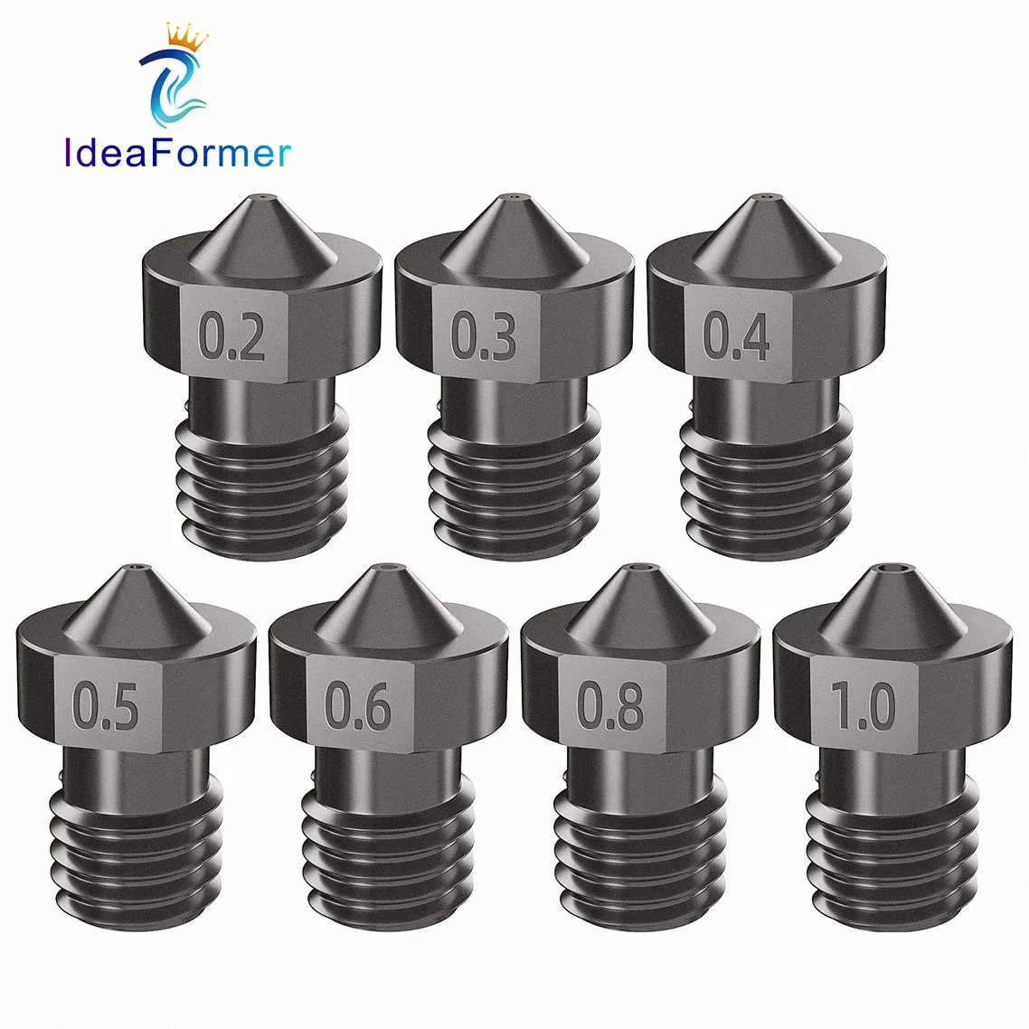 Dysza V6 ze stali hartowanej 0.2/0.4/0.6/0.8/1mm do filamentu 1.75mm, dysza M6 do drukarki 3D, do hotendu…