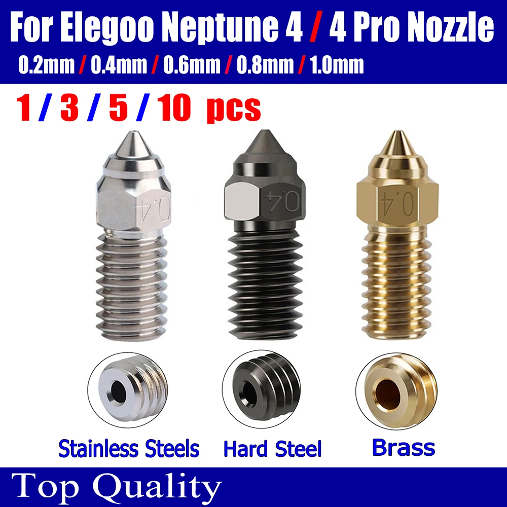 Dysze do ELEGOO Neptune 4, Dysze do Elegoo Neptune 4 Pro, Dysze z mosiądzu, stali nierdzewnej, hartowane, 0.2…