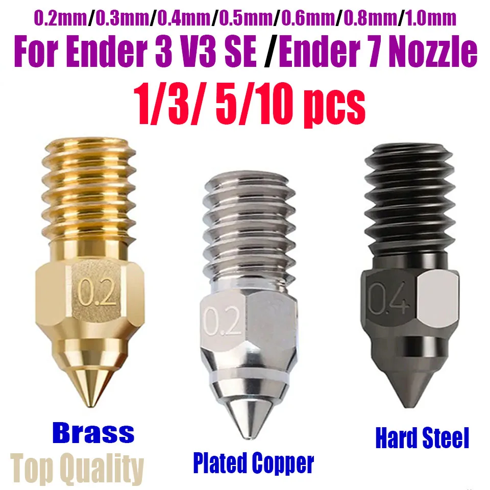 Dysze szybkie do drukarek 3D ENDER 7 Spider, Ender 3 V3 SE, Ender 5 S1, 0.2 0.3 0.4 0.5 0.6 0.8 1.0mm, części…