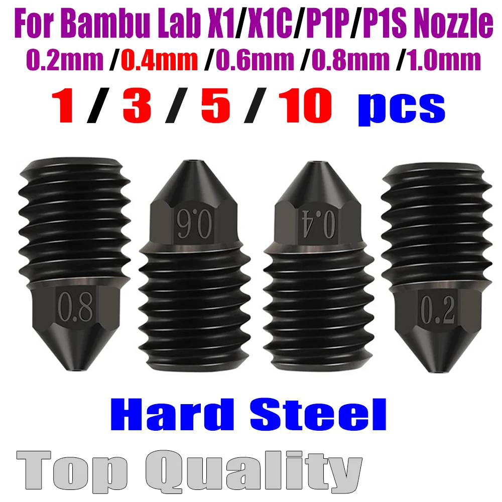 Dysze ze stali hartowanej 0.2 0.4 0.6 0.8 1.0mm do Bambu Lab X1 X1C P1P P1S, ulepszone dysze do hotendu… Dysze ze stali hartowanej 0.2 0.4 0.6 0.8 1.0mm do Bambu Lab X1 X1C P1P P1S, ulepszone dysze do hotendu…
