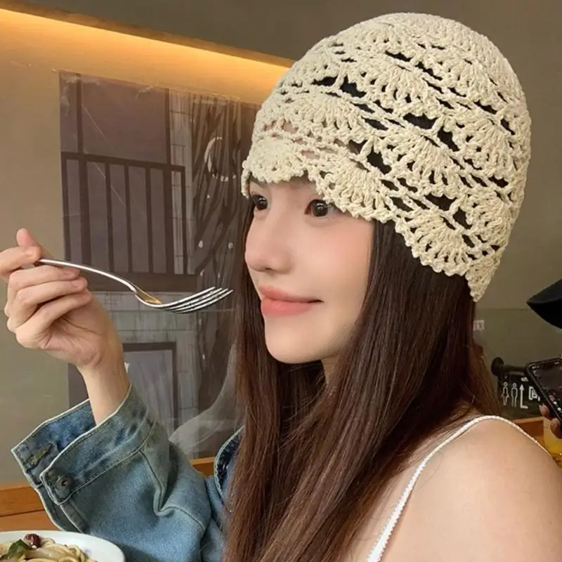 Dzianinowy kwiat czapka typu beanie z wydrążoną czaszką dla dorosłych popularne szydełkowane nakrycia głowy Y08E Dzianinowy kwiat czapka typu beanie z wydrążoną czaszką dla dorosłych popularne szydełkowane nakrycia głowy Y08E