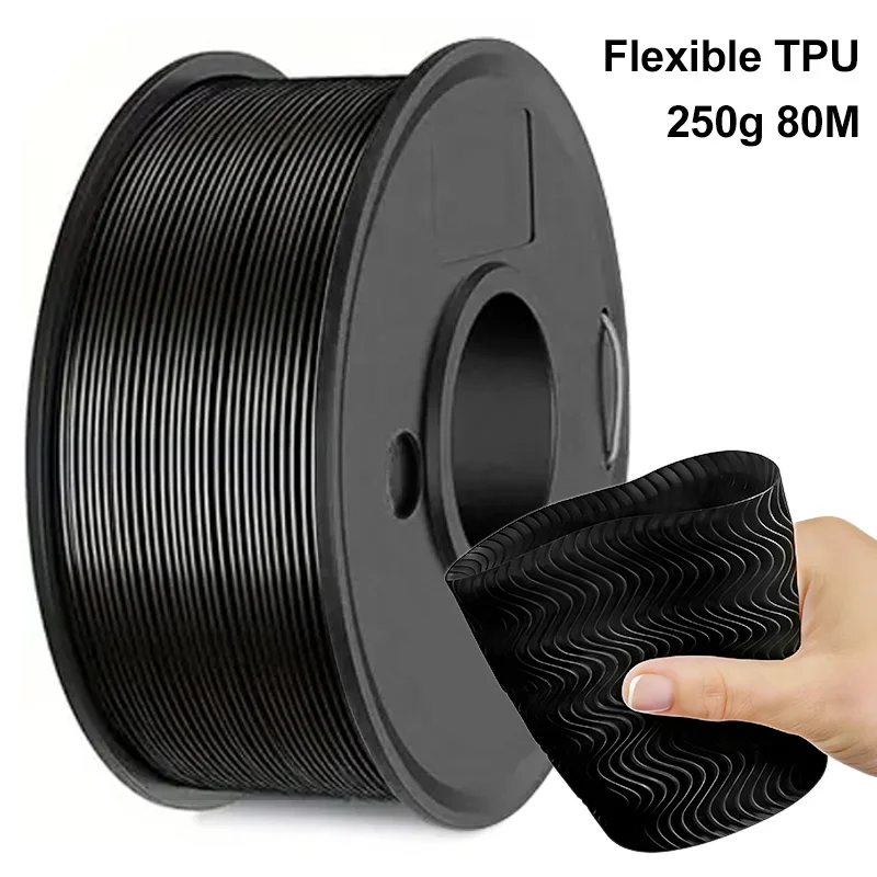 Elastyczny filament TPU do drukarek 3D, 250g (0,55lbs), 1,75mm, długość 80M, czarny, biały Elastyczny filament TPU do drukarek 3D, 250g (0,55lbs), 1,75mm, długość 80M, czarny, biały