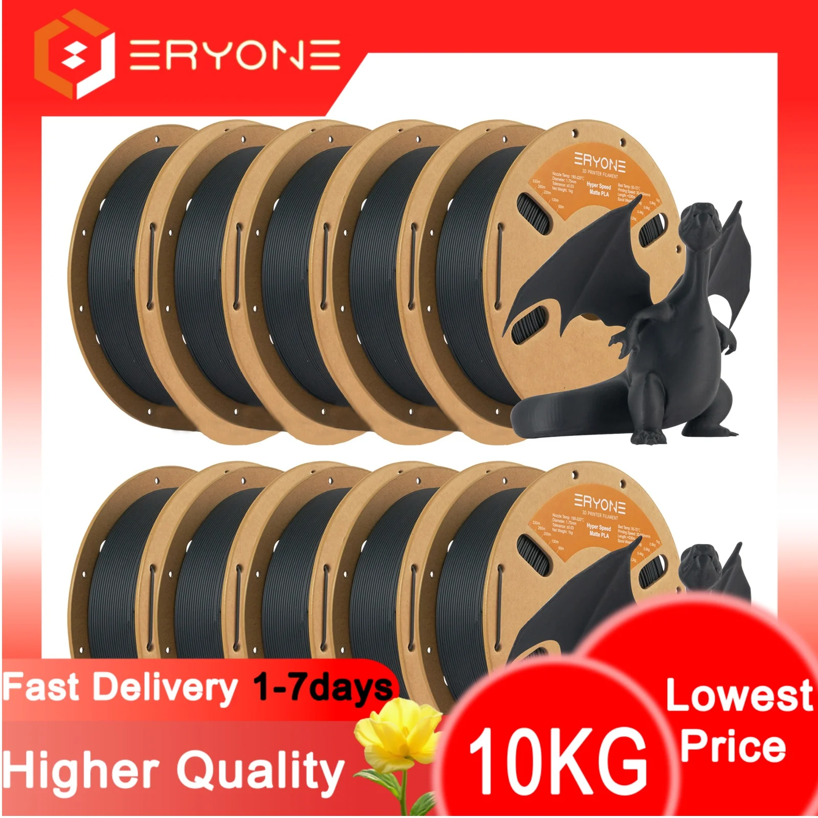 ERYONE 1KG/3KG/5KG/10KG Promocja Hyper Speed Matte PLA Filament Idealna Szpula 1.75mm ±0.03mm Filament do… ERYONE 1KG/3KG/5KG/10KG Promocja Hyper Speed Matte PLA Filament Idealna Szpula 1.75mm ±0.03mm Filament do…