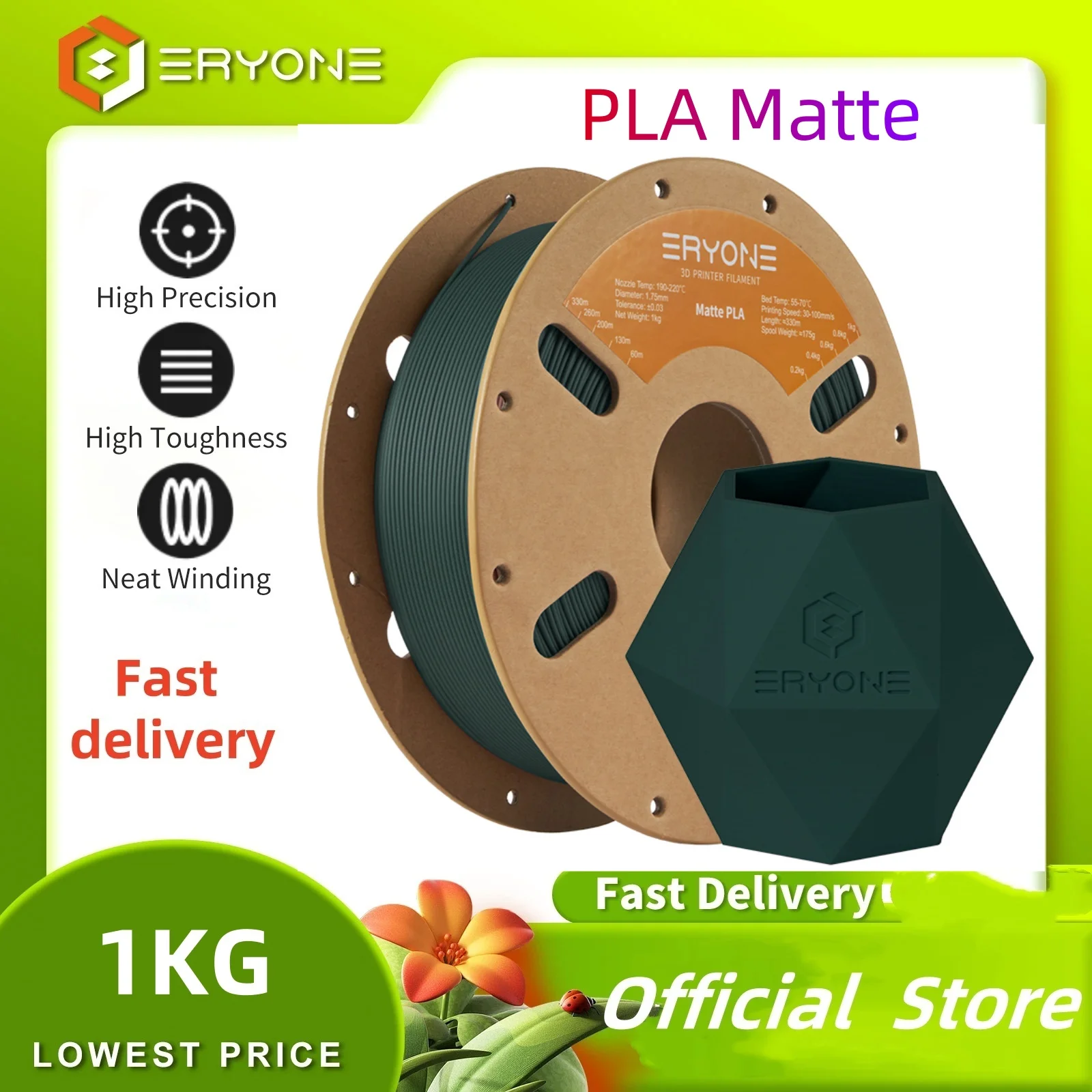 ERYONE PLA Matte Premium Filament do druku 3D, dostępne wiele kolorów, duża wyprzedaż 1kg filamentu pla matte…