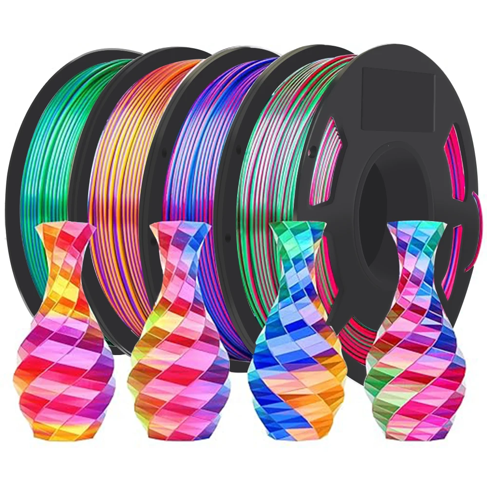 Filament do drukarki 3D PLA 1.75mm 1kg 500g 250g Trójkolorowy Filament Jedwabny PLA Potrójny Kolor Materiał 3D…