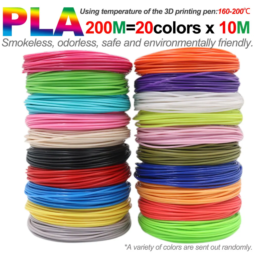 Filament PLA o średnicy 1.75mm, kolorowy materiał do druku 3D do długopisów 3D, 10/20/30 kolorów, 100M 150M…
