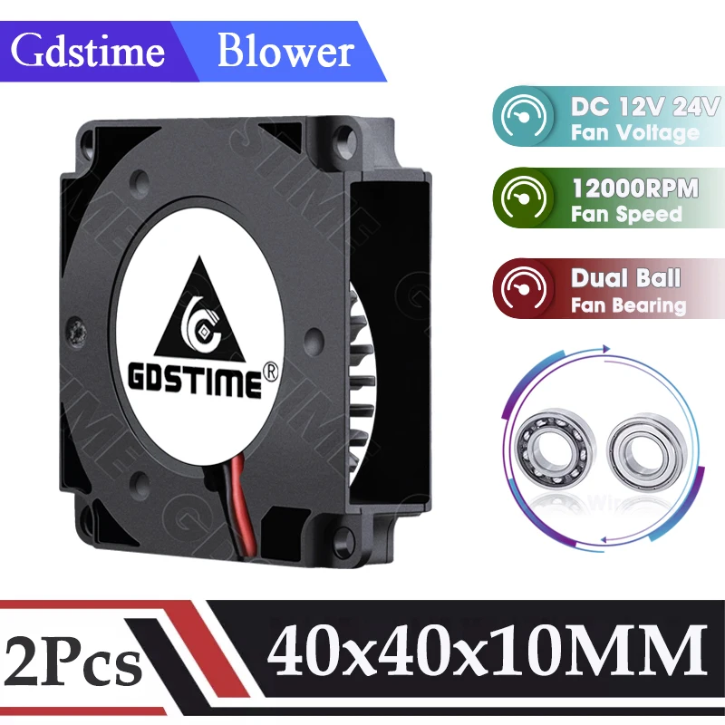 Gdstime 2 szt. 40mm 24V wentylator drukarki 3D 40x10MM podwójna kulka turbo dmuchawa 12000 obr./min szybka…
