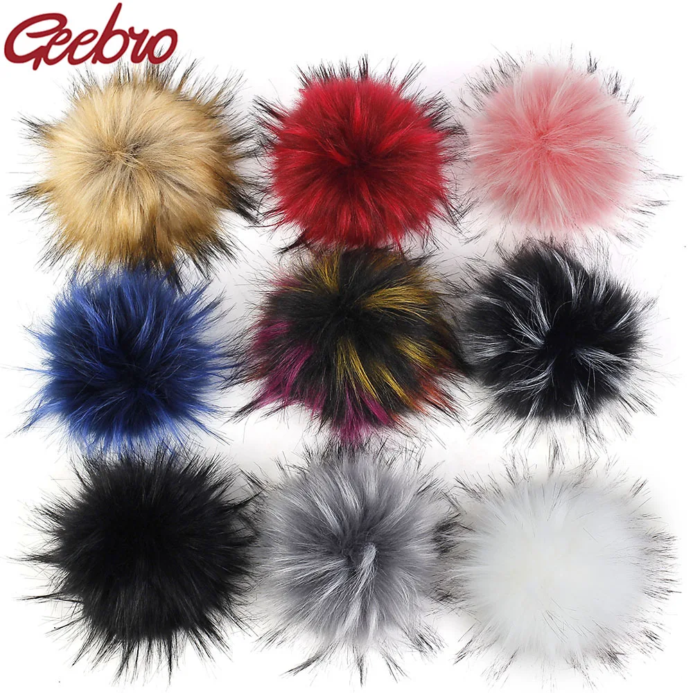 Geebro 15 CM Ręcznie robiona czapka z daszkiem DIY Hairball Hat Beanie Balls Faux Fur Pom Pom Wool Ball With Buckle Bags Akcesoria Damskie czapki zimowe Geebro 15 CM Ręcznie robiona czapka z daszkiem DIY Hairball Hat Beanie Balls Faux Fur Pom Pom Wool Ball With Buckle Bags Akcesoria Damskie czapki zimowe