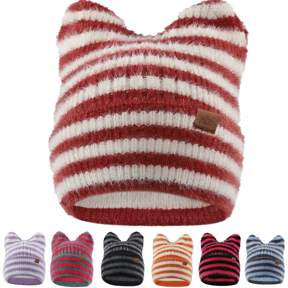 Gorąca Wyprzedaż Damska Czapka Beanie Y2K Miękka Ciepła Czapka z Uszami Kota i Paskami Modna Czapka Outdoorowa Ciepła Czapka Beanie dla Dziewczyn Gorąca Wyprzedaż Damska Czapka Beanie Y2K Miękka Ciepła Czapka z Uszami Kota i Paskami Modna Czapka Outdoorowa Ciepła Czapka Beanie dla Dziewczyn