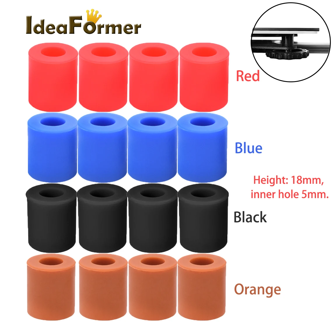 IdeaFormer 4Pcs Wysokotemperaturowa silikonowa kolumna poziomująca z gorącym łóżkiem do części drukarki 3D…