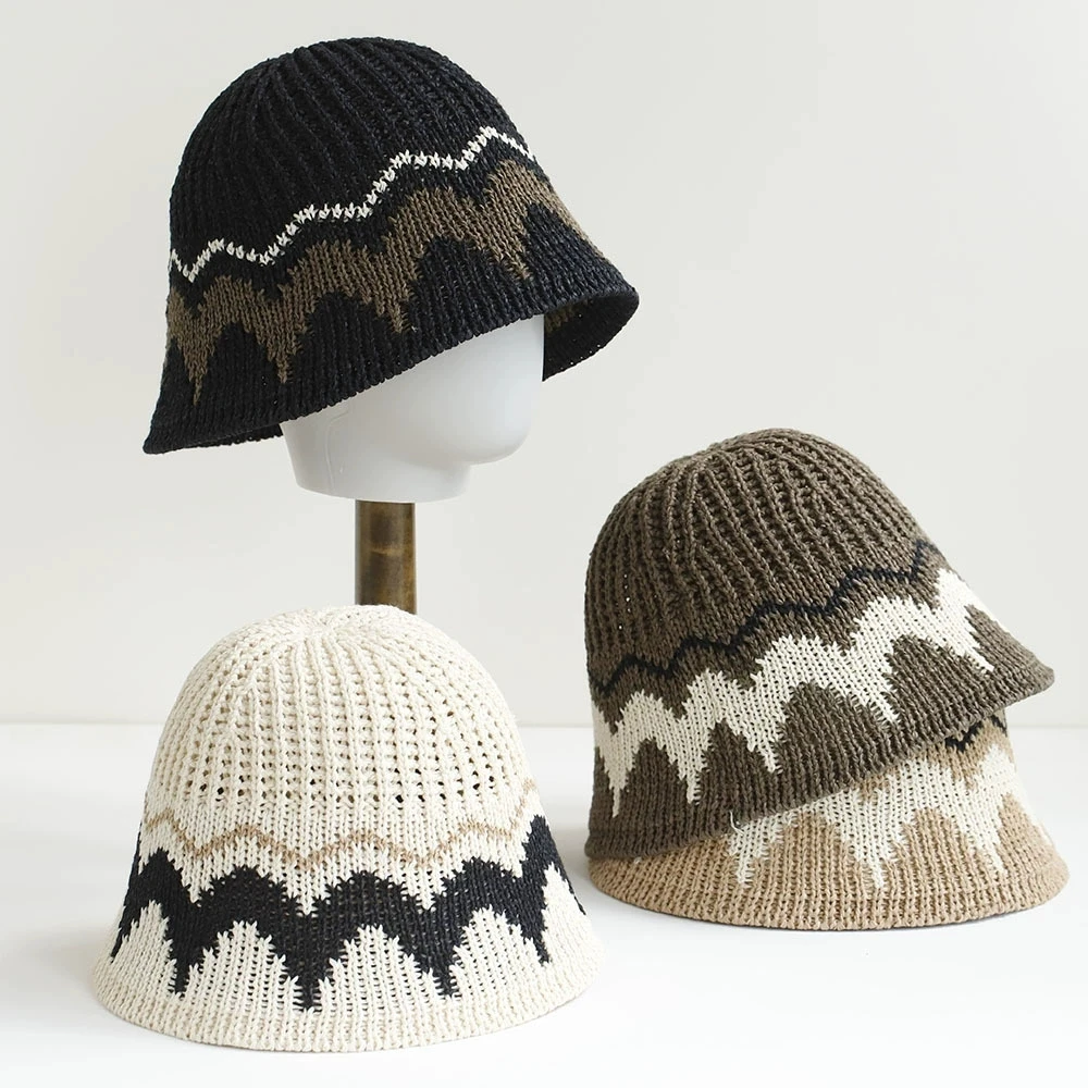 Japoński Vintage Kapelusz Rybacki z Dzianiny Fair Isle, Wiosenno-Letni Kapelusz typu Bucket z Szerokim Rondem, Oddychający Japoński Vintage Kapelusz Rybacki z Dzianiny Fair Isle, Wiosenno-Letni Kapelusz typu Bucket z Szerokim Rondem, Oddychający