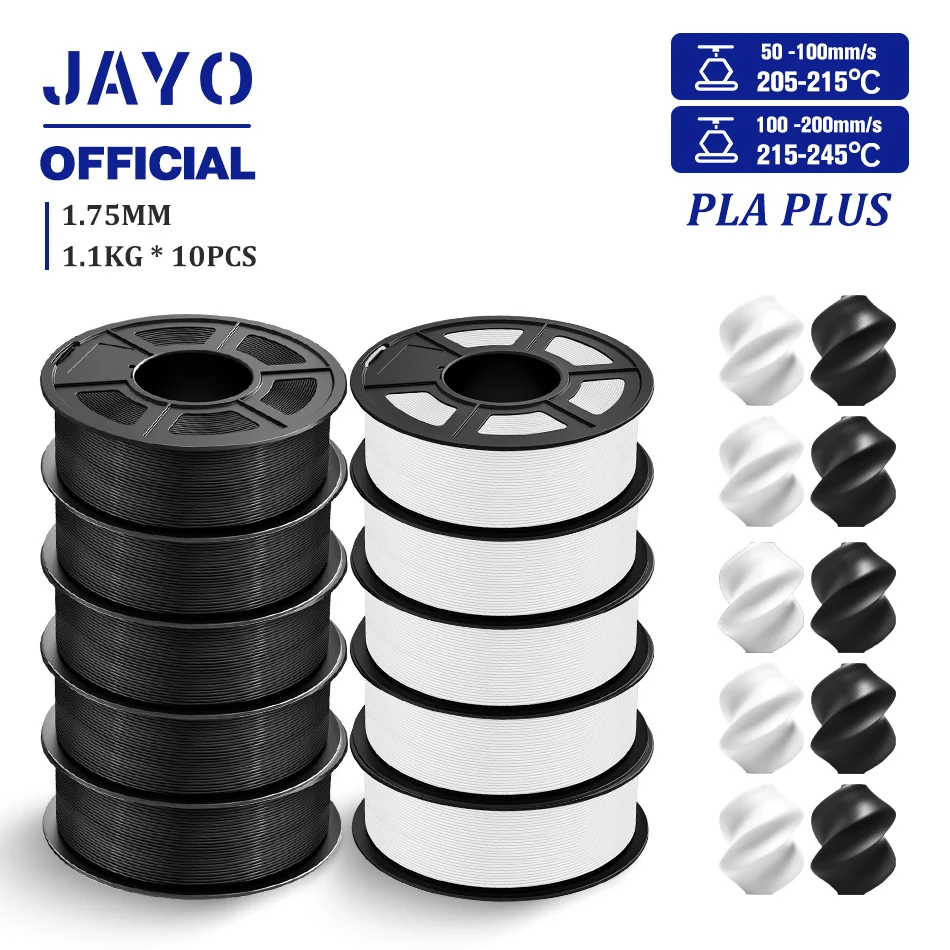 JAYO PLA + Filament 3D 1,75 mm 10 rolek PLA PLUS Filament do drukarki 3D Czysto nawijany Filament do…