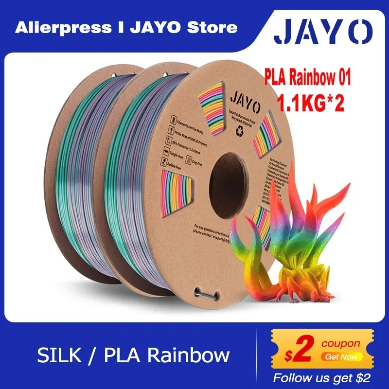 JAYO SILK/PLA Rainbow Filament drukarka 3D do pióra 3D do rysowania 2,2 kg 1,75 mm materiały drukarskie do…