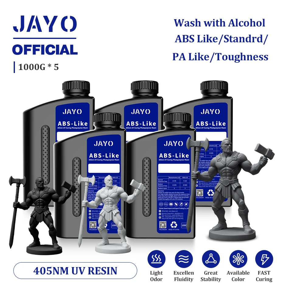 JAYO Standard/ABS-Like/Toughness/Like PA Resin 5KG 395-405nm UV Curing Photopolymer Rapid Resin do drukarek 3D…
