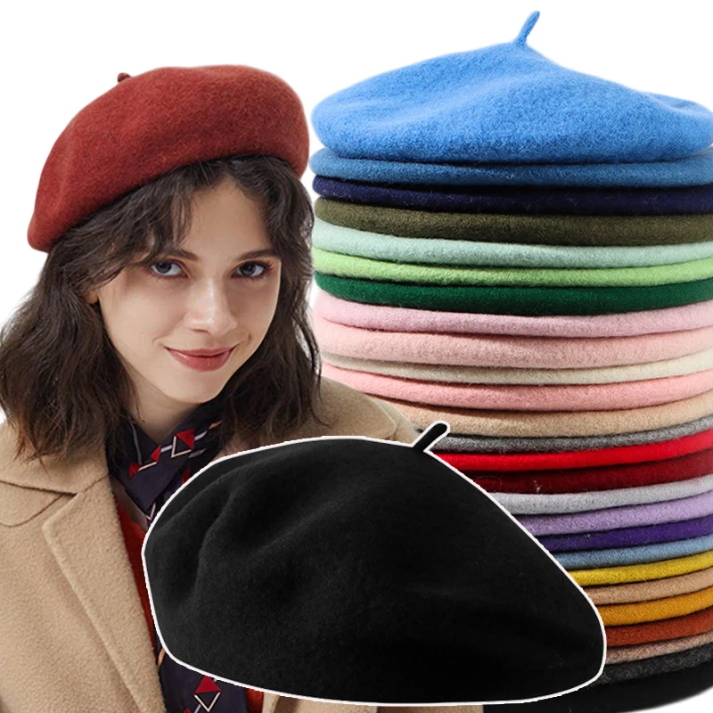 Jesienno-zimowe grube retro berety w stylu artystycznym, codzienne czapki malarskie, damskie ciepłe czapki na zewnątrz, eleganckie jednolite czapki Jesienno-zimowe grube retro berety w stylu artystycznym, codzienne czapki malarskie, damskie ciepłe czapki na zewnątrz, eleganckie jednolite czapki