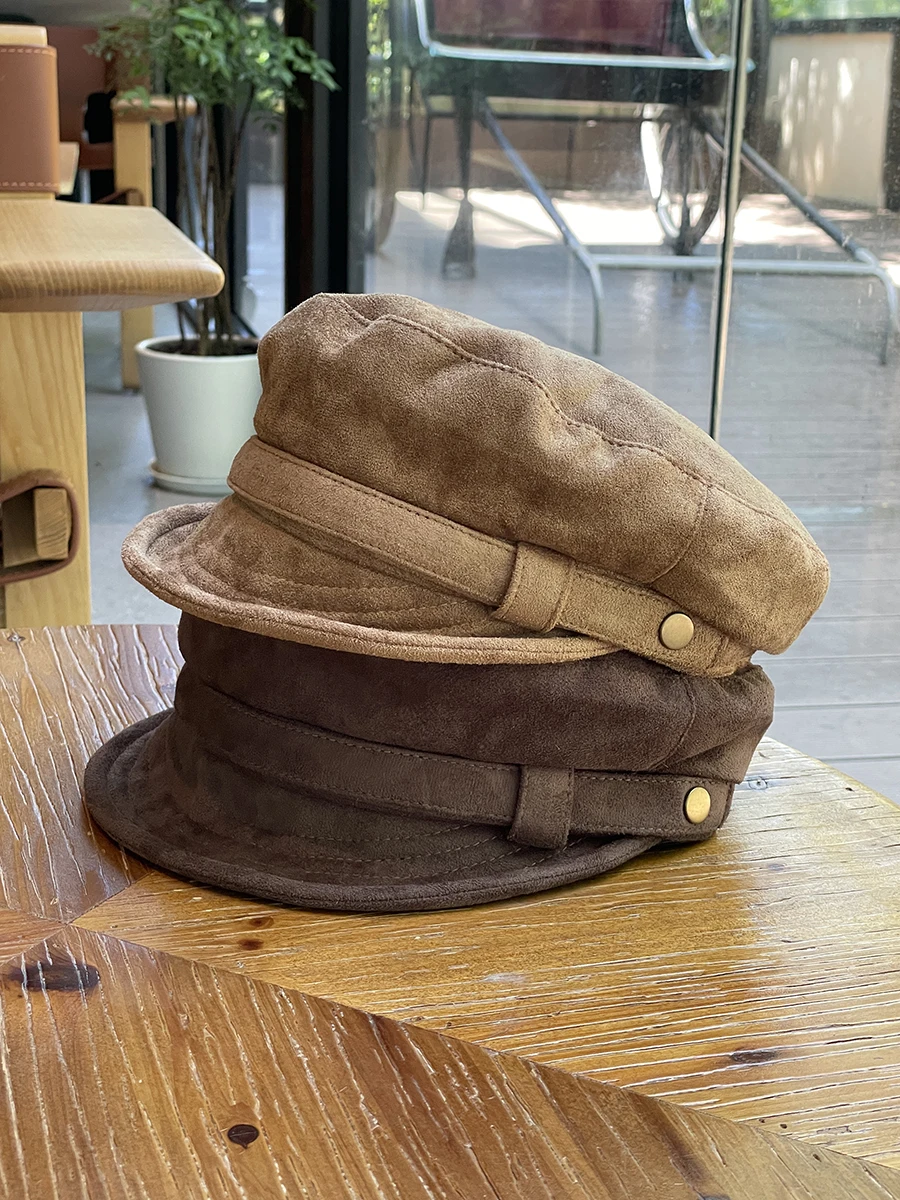 Jesienny Kapelusz w Stylu Retro z Płaskim Wierzchem, Zamszowy, Ośmiokątny, Wyszczuplający Twarz, z Miękkim Rondem, Kapelusz Malarski dla Kobiet Jesienny Kapelusz w Stylu Retro z Płaskim Wierzchem, Zamszowy, Ośmiokątny, Wyszczuplający Twarz, z Miękkim Rondem, Kapelusz Malarski dla Kobiet
