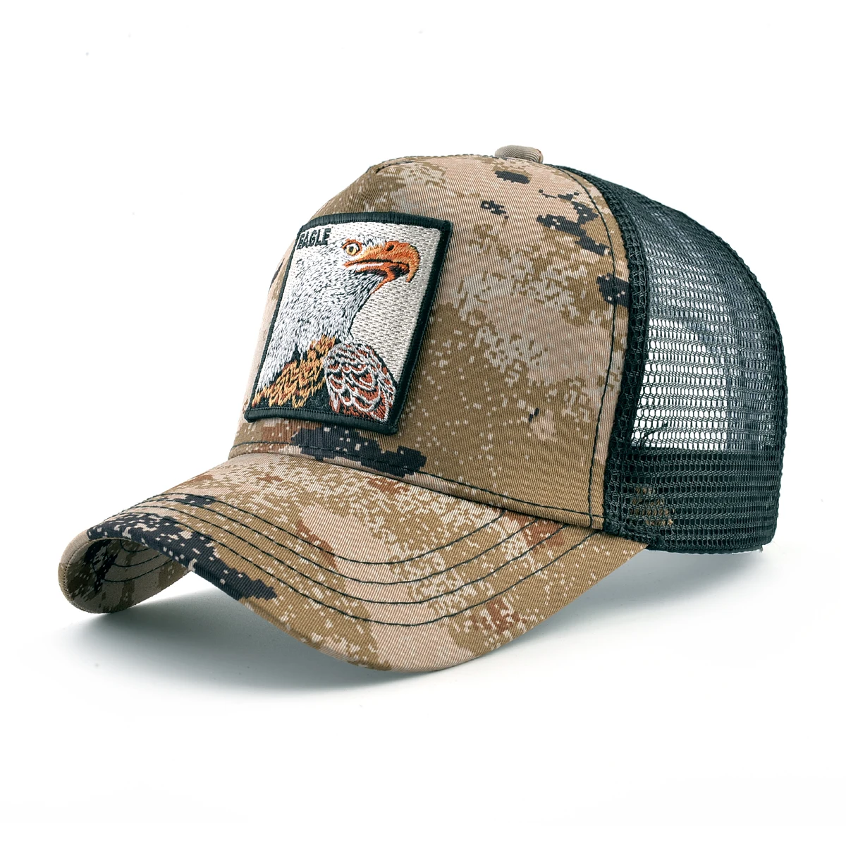 Kamuflażowa czapka z daszkiem z haftowaną naszywką z orłem Cztery pory roku Snapback Visor Hat Dla mężczyzn Moda Hip Hop Trucker Cap Women