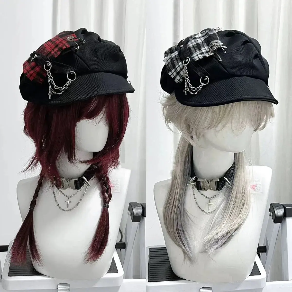 Kapelusz damski Sweet Cool Style Y2K Subculture Punk Millennial Spice Cross Neutral Dark Checkered Beret Hat Cute Hat Gothic Lollita Kapelusz damski Sweet Cool Style Y2K Subculture Punk Millennial Spice Cross Neutral Dark Checkered Beret Hat Cute Hat Gothic Lollita