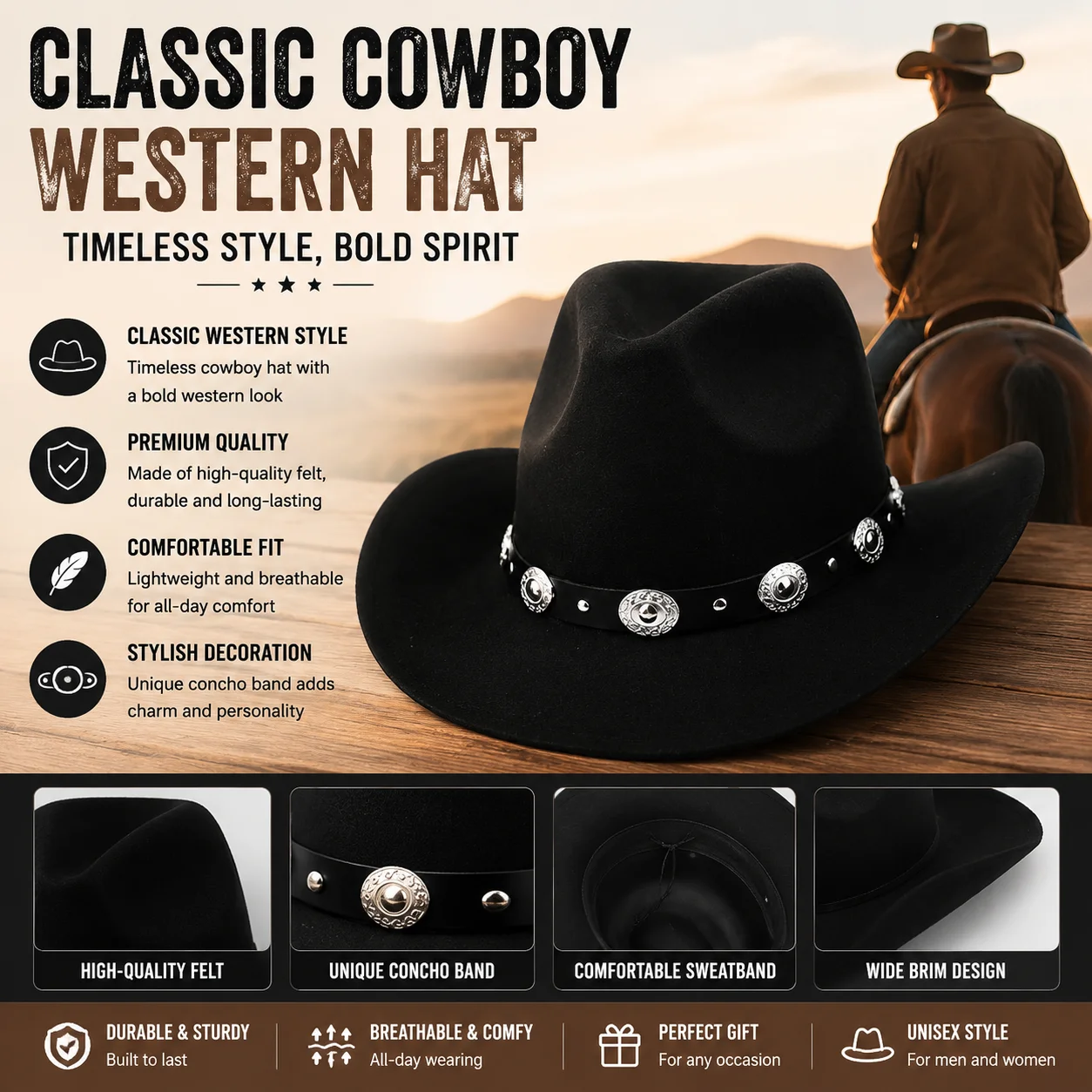 Kapelusz kowbojski unisex w stylu western z metalową ozdobą na zatrzask, kapelusze jazzowe, kapelusz Panama, kapelusz kowbojski, sombrero hombre, vintage, z szerokim rondem Kapelusz kowbojski unisex w stylu western z metalową ozdobą na zatrzask, kapelusze jazzowe, kapelusz Panama, kapelusz kowbojski, sombrero hombre, vintage, z szerokim rondem